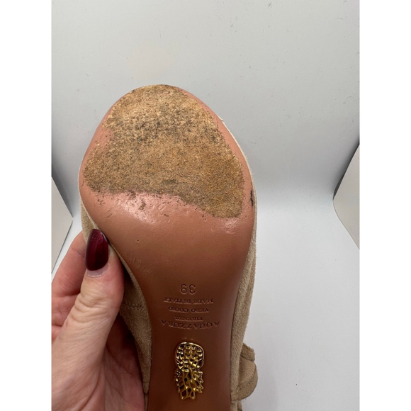 Women\'s Aquazzura Beige Suede Cutout Lace-Up Heels Size 9